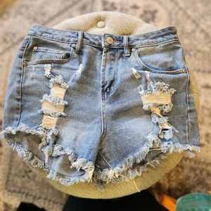 Light washed distressed jean shorts